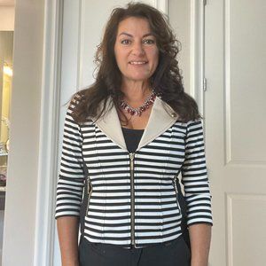 WHBM 3/4 Sleeves Striped Ponte Moto Jacket